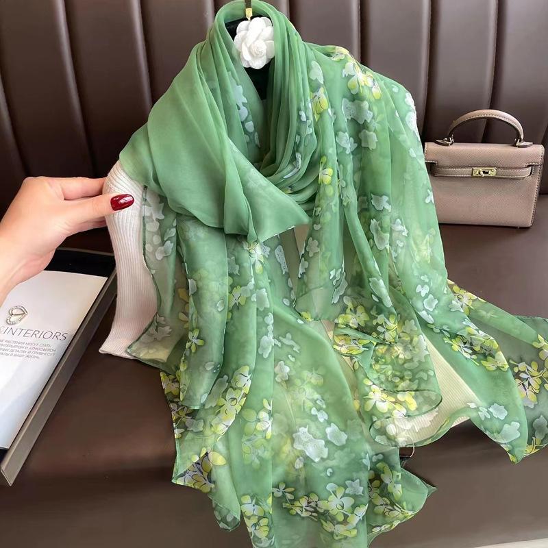 Women's Long Printed Silk Scarf - Ultra-Thin, All-Season, Middle-Aged Mother Style