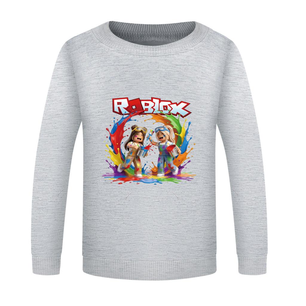 5577 Детская толстовка с принтом Roblox, разноцветная, для мальчиков и девочек, с круглым вырезом, с длинными рукавами