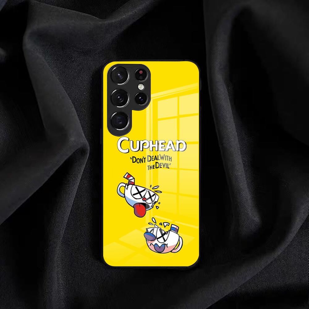 Горячая игра C-cuphead Чехол для телефона Samsung S25 Edge Ultra S23 S22 S21 S20 Ultra Plus S24 Fe A54 A53 A25 Стеклянная крышка