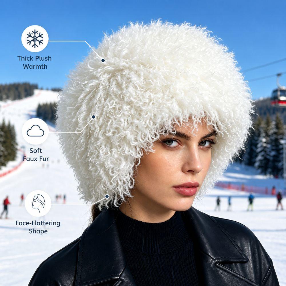 Thick Plush Faux Fur Winter Hat Polyester Curly Fur Hat Daily Fluffy Winter Cap Outdoor Casual