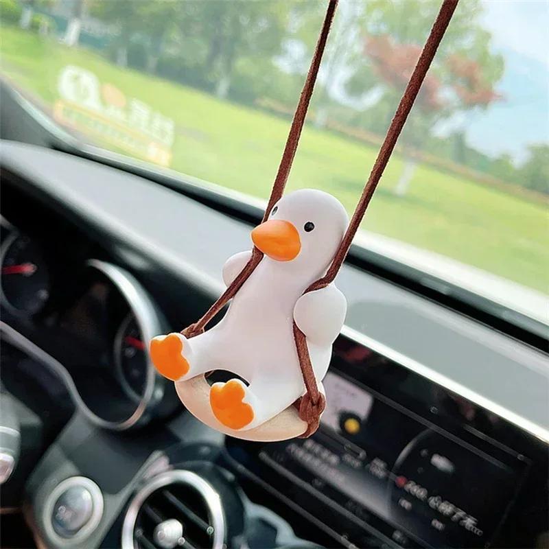 Cute Anime Car Interior Decoration Gypsum Swing Duck Auto Rearview Mirror Pendant For Kawai Car Decoration Accessories