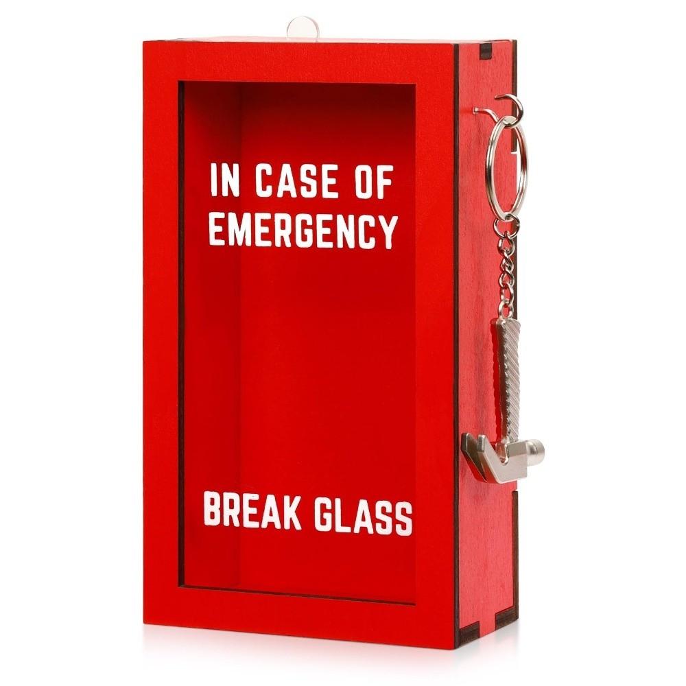 Break In Case Emergency Gift Box Red Wooden Material Gift Packaging Case with Hammer Gag Gift Organizer for Birthday Holiday
