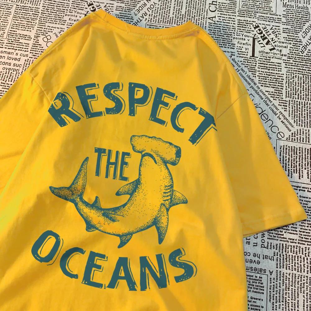 Respect The Oceans Print Men T Shirts Harajuku Loose Tee Clothes Anime Oversize New Menwear Fashion Cotton Men Women T Shirt