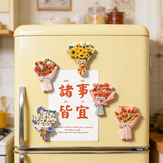 Simulated Bouquet Refrigerator Magnet Resin Flower Fridge Magnet Home Office Kitchen Cabinet Locker Whiteboard Decoration