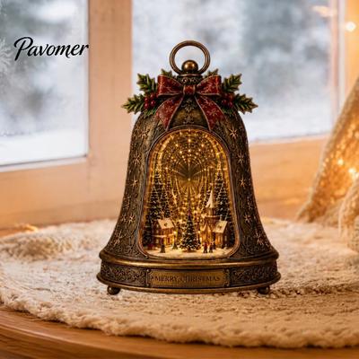 Подвесное keepsake-подарок в форме сердца, Рождественская деревня, Орнамент «Бесконечная колокольчик», Винтажное светящееся вращающееся украшение «Снежная сцена», Декоративное с бантом, Венок Ангела