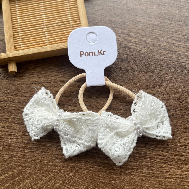 2 шт./набор Бежевый цвет Милые кружевные бантики Резинки для волос для девочек Модные эластичные Универсальные Детские резинки для хвостиков с цветочной кружевной отделкой