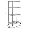 Iris Ohyama SEM-5512 Metal Shelf, 4 Tiers with Casters, Rust-Resistant, 19mm Pole Diameter, 55cm Wide x 35cm Deep x 126cm High, Silver