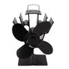 Heat Powered Fireplace Fan 4 Blades Aluminum Alloy Stove Fan High Temperature Proof Black Eco