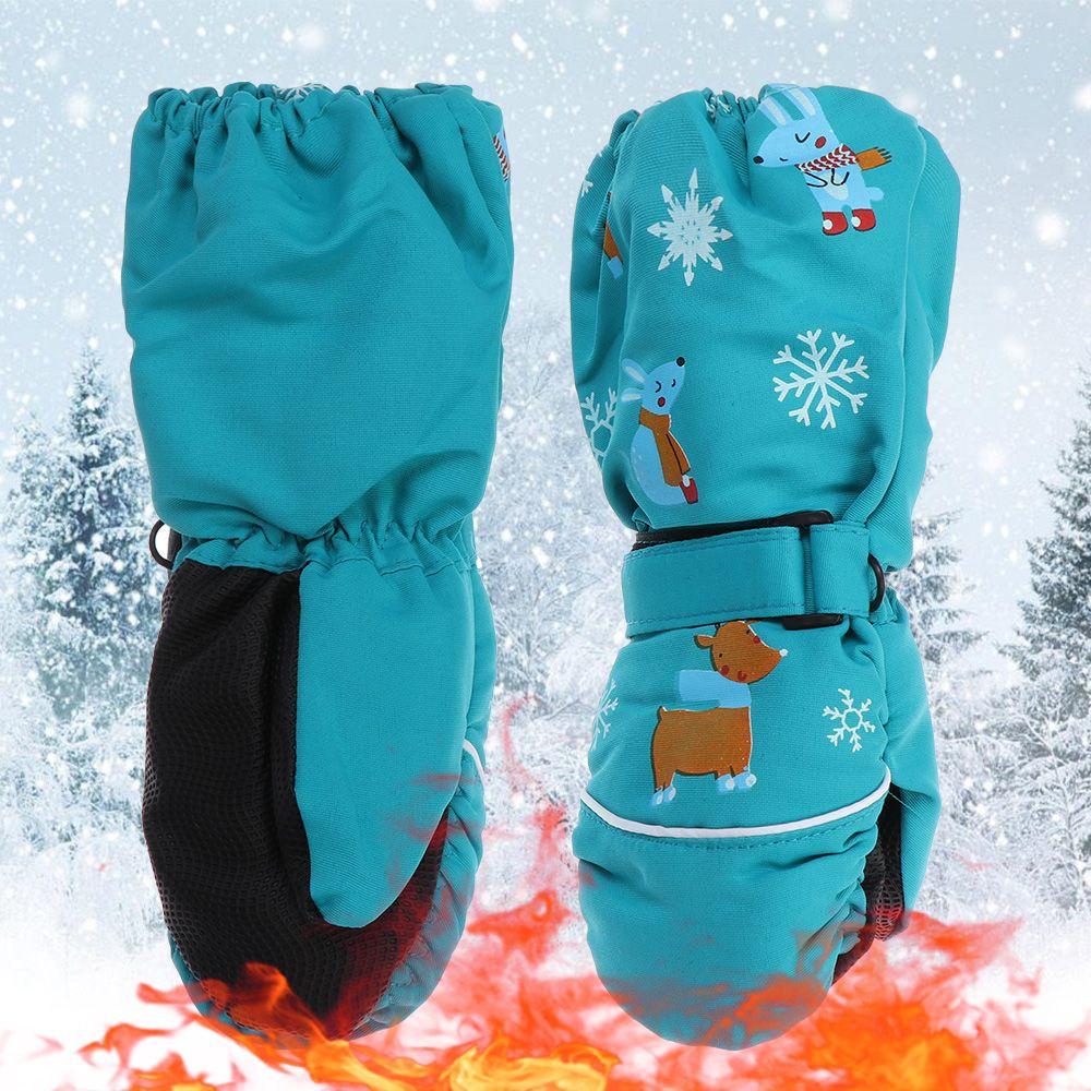 Print Cartoon Deer Rabbit Non-slip Children Ski Gloves Windproof Long-sleeved Mittens Thick Warm