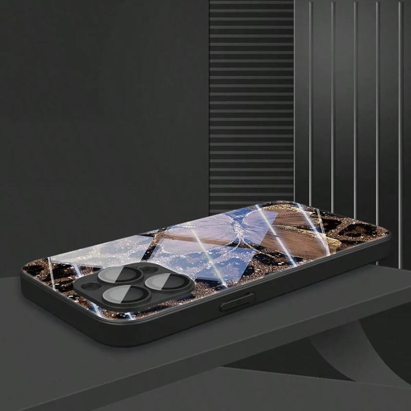 Роскошный Чехол для Телефона Черный из Закаленного Стекла С Узором Бабочка Леопард Для Samsung Galaxy S25 S24 S23 Ultra Plus FE