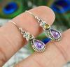 Amethyst Gemstone, 925 Sterling Silver, Two Stone Earring, Purple Amethyst, Handmade Earring, Pear Shape, Two Stone Earring, Citrine Earring
