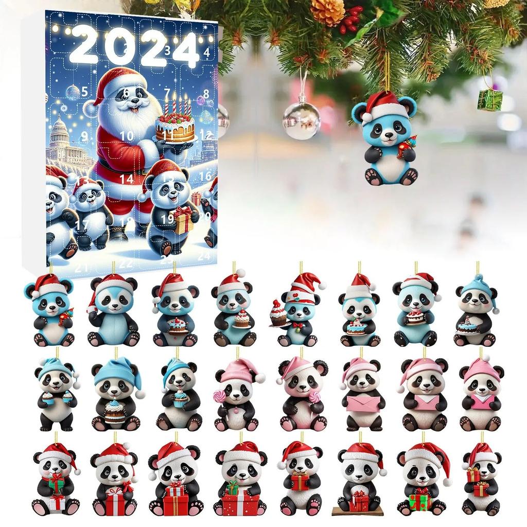 2024 Advent Countdown Calendar Panda, 24 Days Of Christmas Vacation Advent Calendar Pendant,Christmas Collectible Set Christmas
