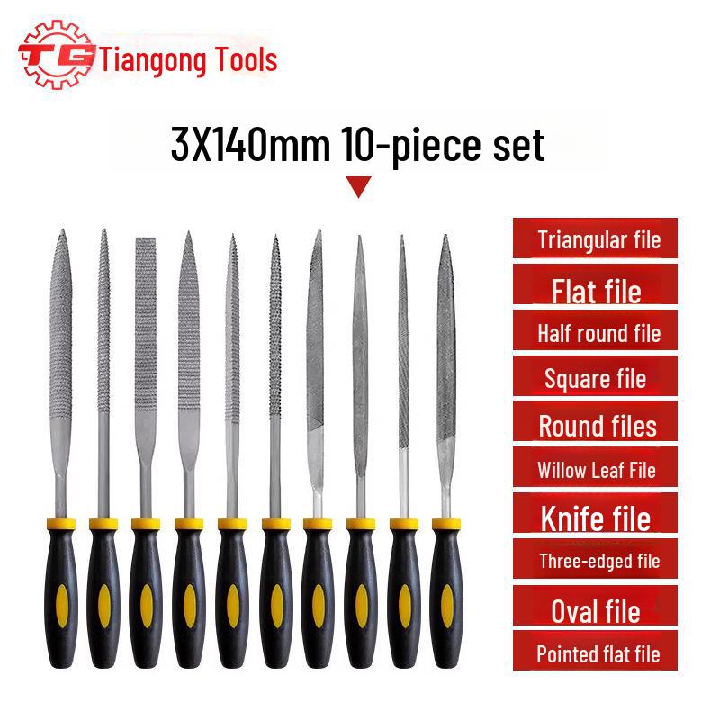 Набор напильников по дереву Tiangong из высокоуглеродистой стали: Треугольный, Нож для тычков, Круглый напильник для верстачных работ и шлифовки.
