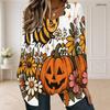 Women Plus Size Square Neck Long Sleeve Halloween Printed Button Detail Faux Two Piece T Shirt