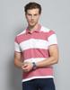 Mens Striped Pink Collar Neck Half Sleeve T-Shirt