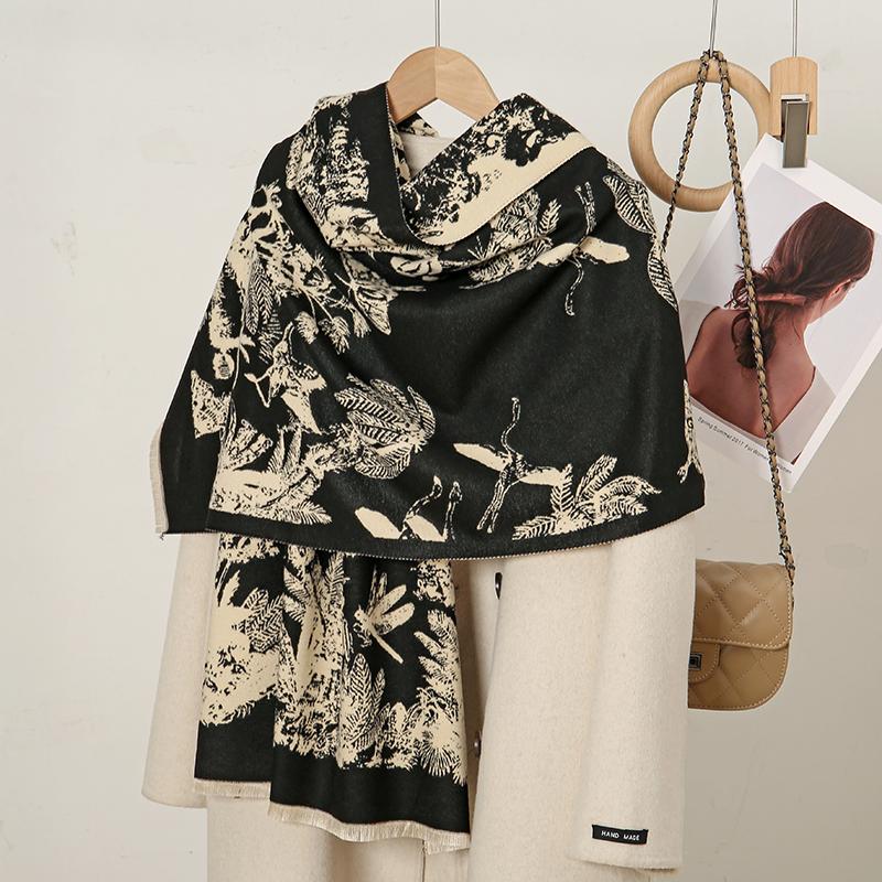 Winter Warm Cashmere Scarf for Women Embroidery Pashmina Blanket Thick Shawl Wrap Neckerchief Fashion Bufanda Echarpe Poncho