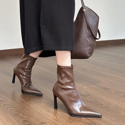 Короткие заостренные сапоги женские 2024 новые осенне-зимние темпераментные сапоги нишевого дизайна высококачественные тонкие сапоги на тонких каблуках высокие каблуки