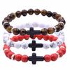 Мода унисекс 6 цветов крест подвеска эластичный веревочный браслет камень браслет ювелирные изделия