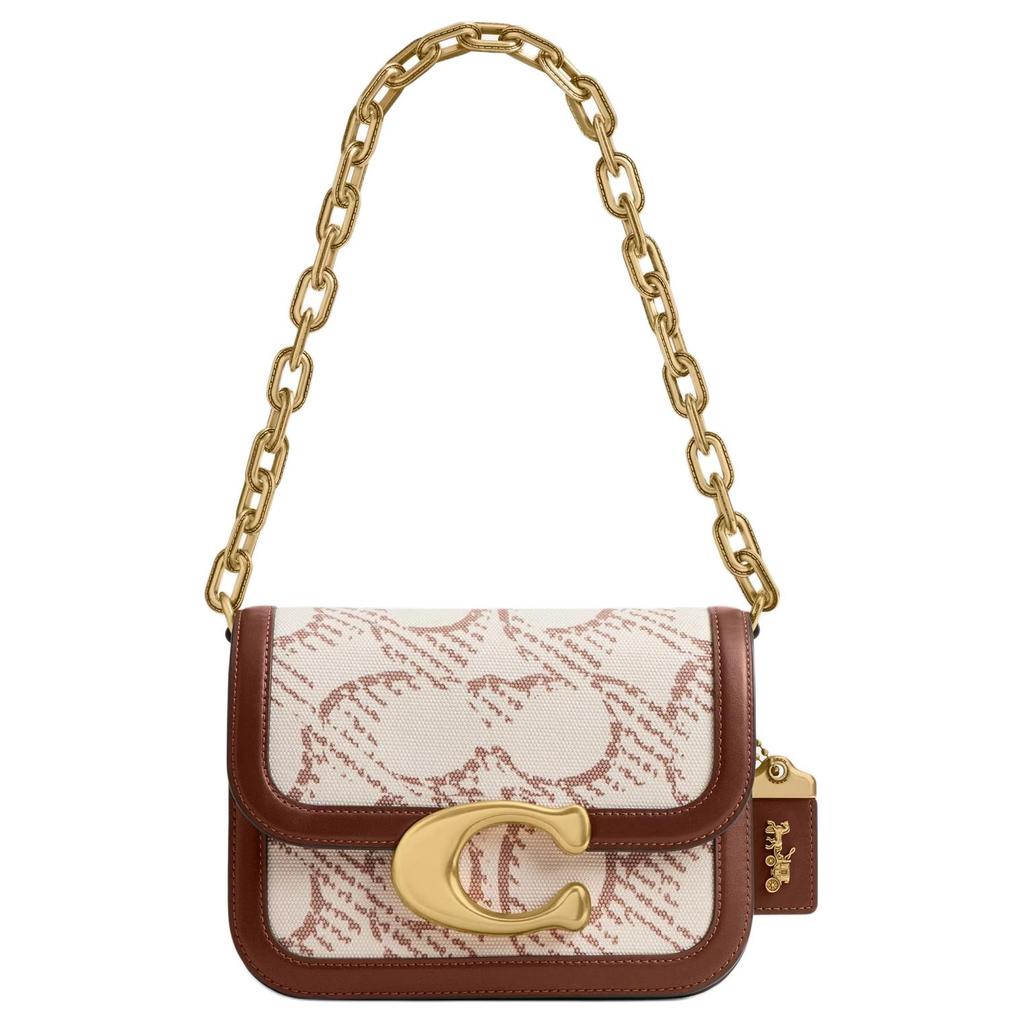 Coach Idol 21 Metal Logo Chain Shoulder Strap Signature Canvas And Leather Crossbody Bag Small Women Handbags Natural CAM11-B4NP