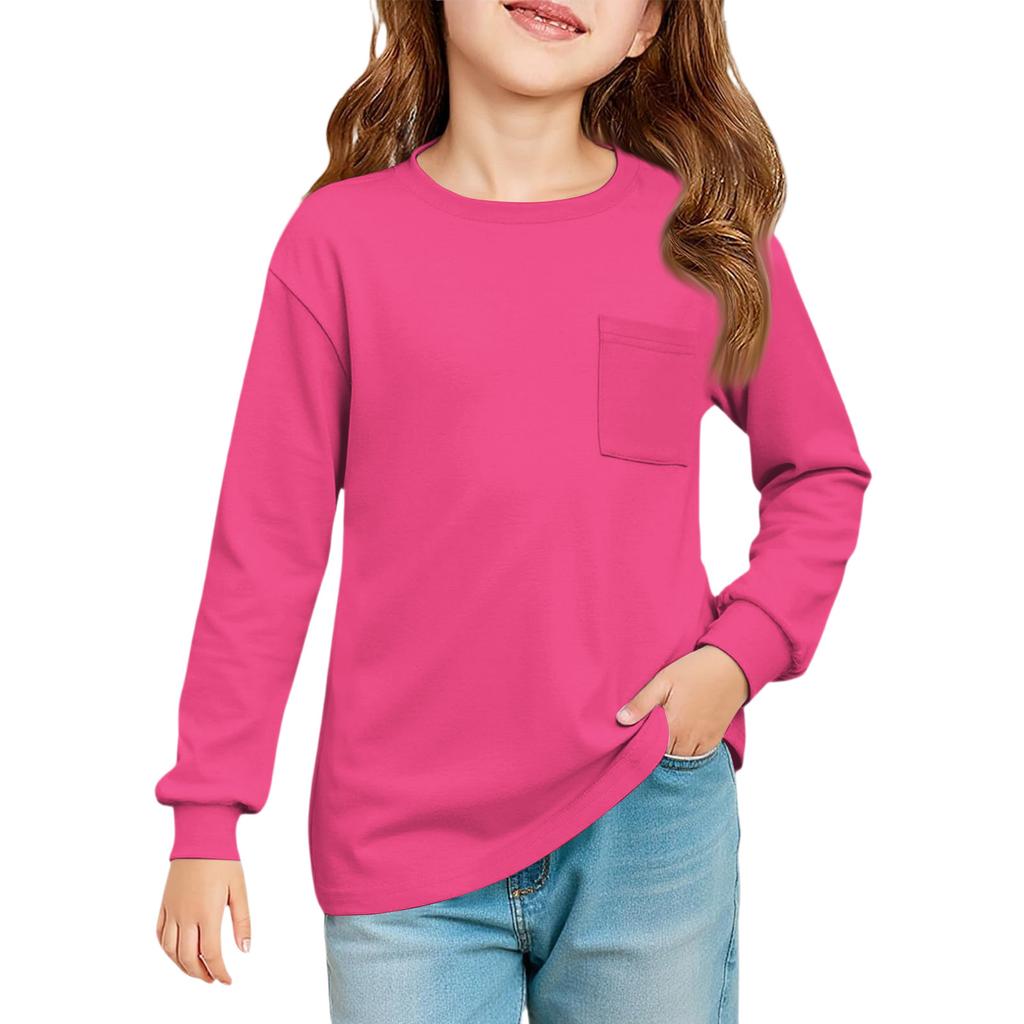 Girls' Long Sleeve Blouse - Round Neck Soft Waist Tunic
