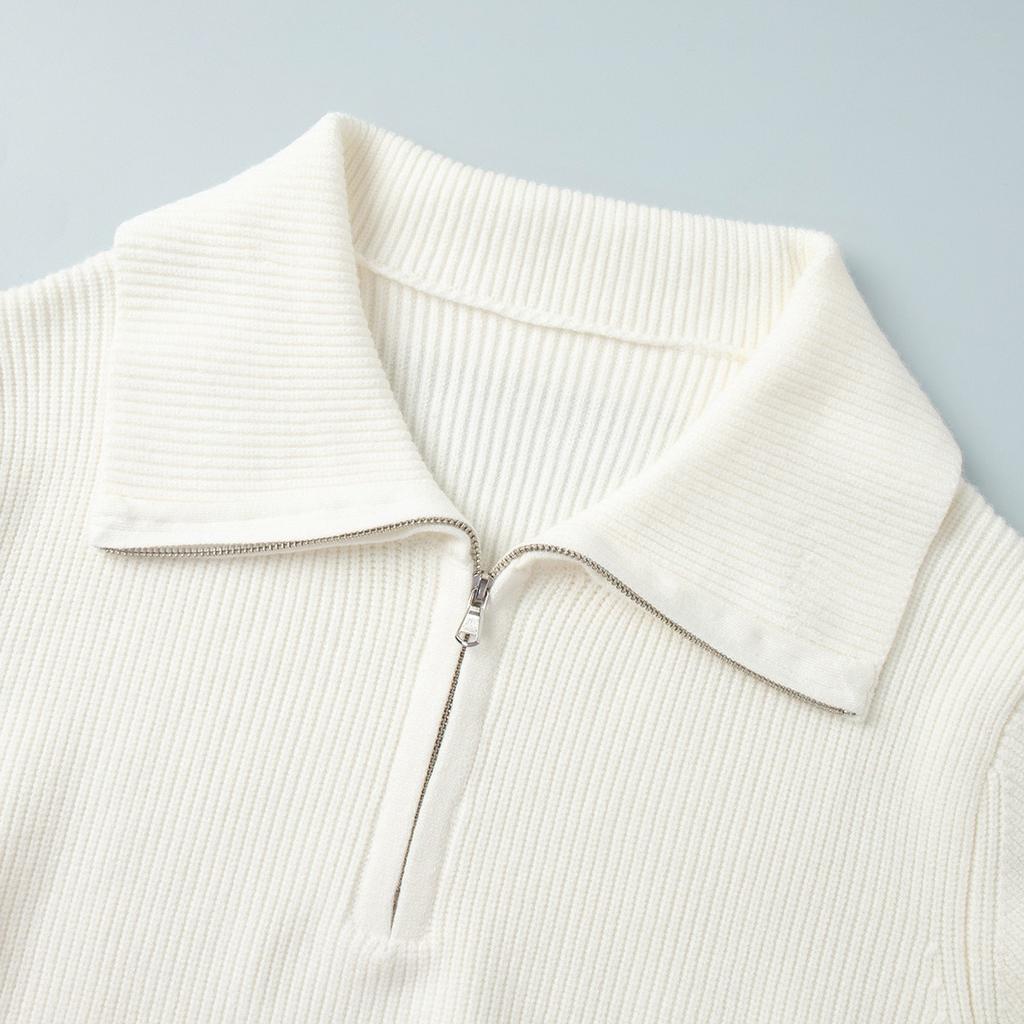 Новый женский вязаный костюм на осень-зиму 2025 года с воротником на молнии, длинными рукавами и брюками палаццо для Европы и Америки