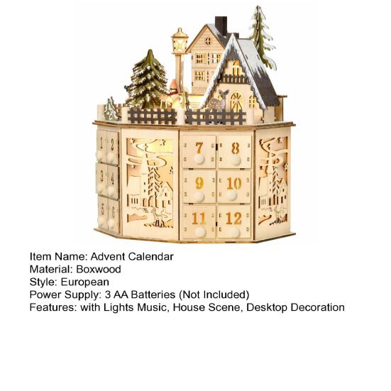 Рождественский адвент-календарь со светодиодными лампами, деревянный светящийся домик, обратный отсчет, календарь с 24