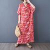 Summer Literary Plus Loose Casual Print V-neck Short Sleeved Dress