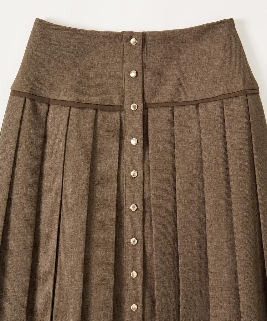 Salon De Yon Classic Button Pleated Skirt_ Brown