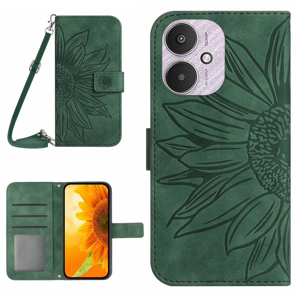 HT04 For Xiaomi Redmi 13C 4G/5G/13R 5G/Poco M6 5G/Poco C65 4G Crossbody Phone Leather Case Sunflower Pattern