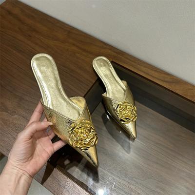 2024 Однотонные летние модные женские тапочки на высоком каблуке с острым носком, полутапочки с ленивым носком, женские тапочки Zapatos De Mujer