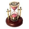 Brass Sand Timer with Compass On Wood Base Hour Glass Clock Nautical Theme Decor Height 12.7 Cm 1 Minute