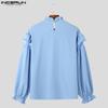 INCERUN Men Elegant Ruffled Neck Shirts Casual Bow Knot Long Sleeve Tops