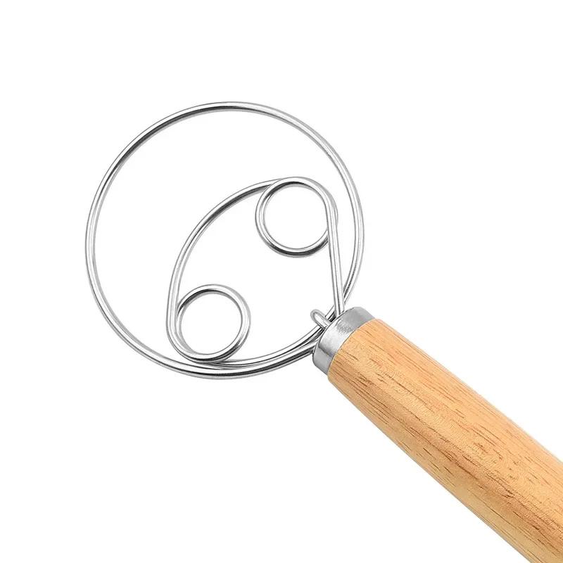 Danish Dough Whisk Stainless Steel Dutch Style Bread Dough Hand Mixer Wooden Handle Kitchen Baking Tools Pastry Dough Blender
