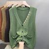Women's Autumn V-Neck Knitted Vest Sleeveless Cardigan for Outer Wear Sleeveless Sweater Cardigan Gilet Coat
