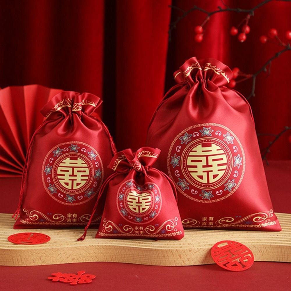 10pcs Embossed Flowers Wedding Candy Bag Chinese Style Handbag Bag Drawstring Bag  Female/Girls