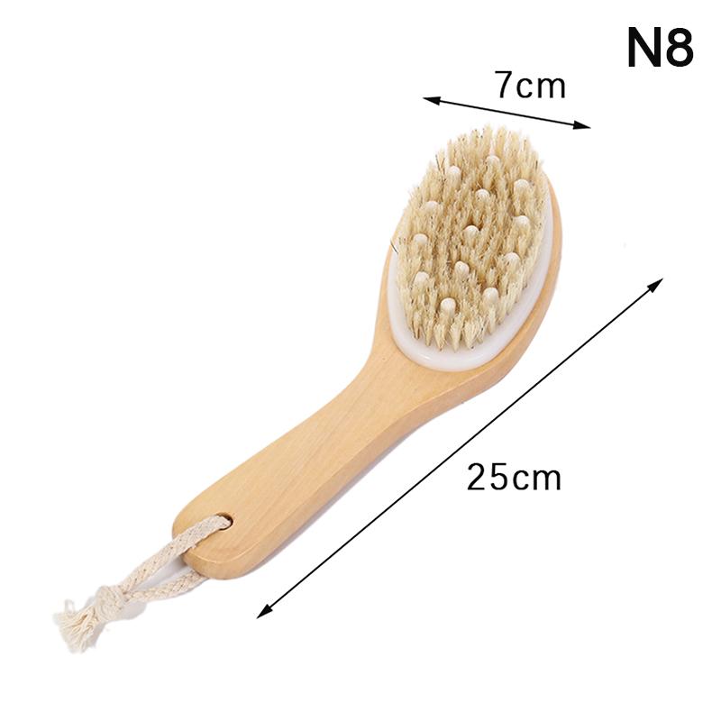 1 шт. отшелушивающая деревянная массажная щетка для тела, душевая щетка с натуральной щетиной, мягкая спа-щетка для ухода за кожей для женщин и мужчин, влажная и сухая щетка для тела