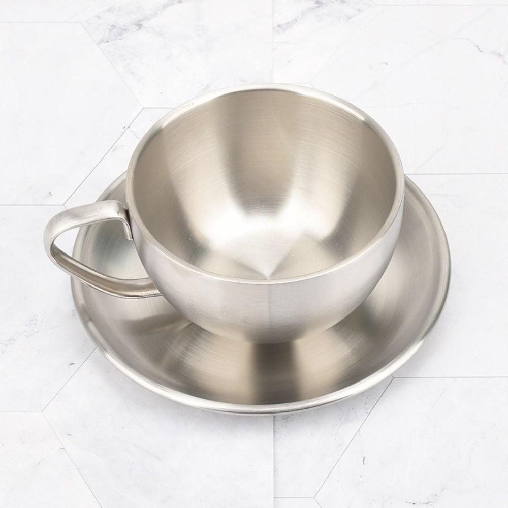 Stainless Steel Coffee Cup Set Heat Resistant Cup Saucer Set Exquisite Coffee Mug Cafe Accessories