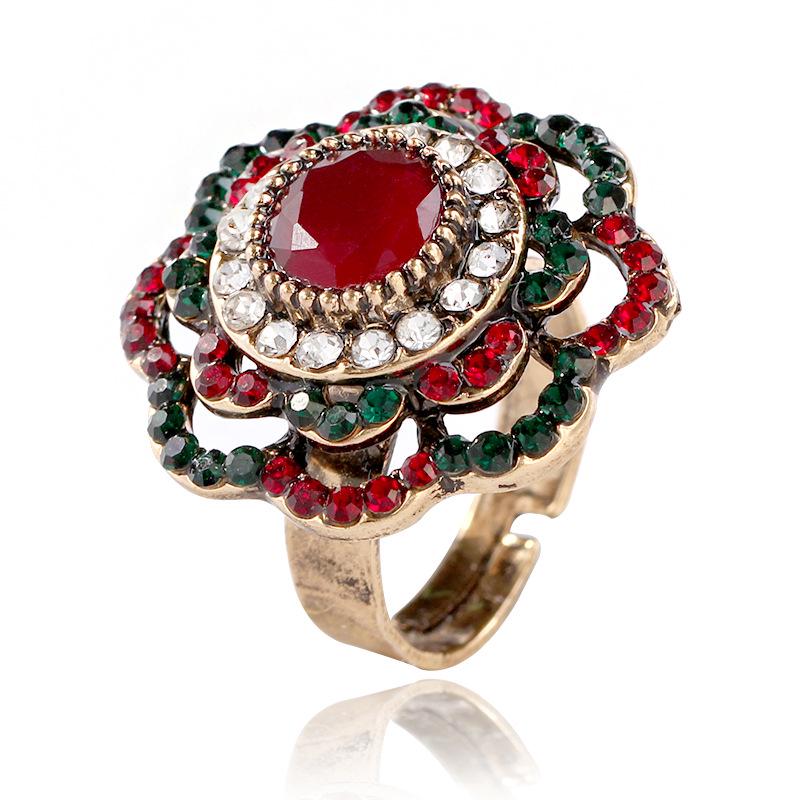 Bohemian Retro Open Ring with Hollow Flower Design