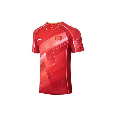 Футболка с коротким рукавом и круглым вырезом Li Ning с клетчатым принтом, мужские топы, малиновые AAYT029-2