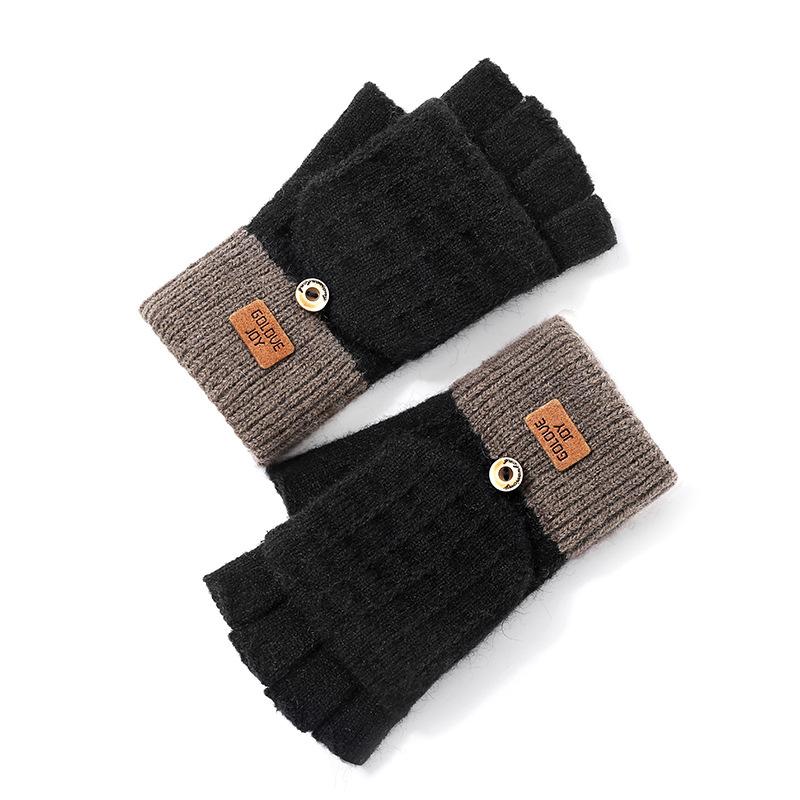 1 Pair Of Women's Gloves Warm Windproof Outdoor Alpaca Fleece Knitted Fingerless Gloves