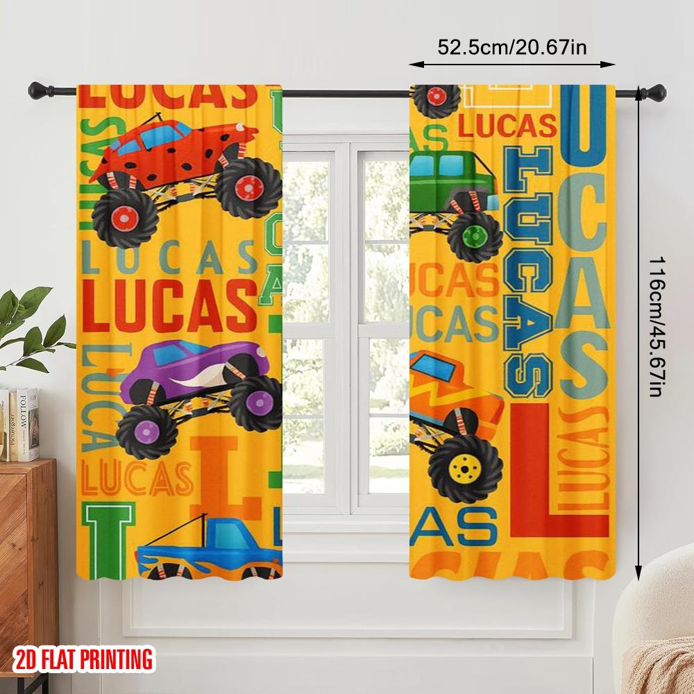 2 шт., 2D печать на плоскости Минималистичные шторы Парад монстр-траков 100% полиэстер (без удилища) Арт-деко Праздничный Идеально для