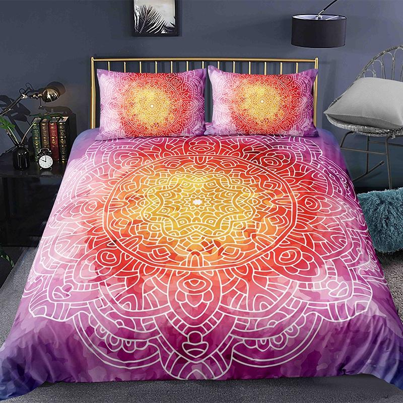 Mandala Flower Duvet Cover Set Bohemian Style Colourful Flowers Comforter Cover King Size for Boys Girls Polyester Bedding Se