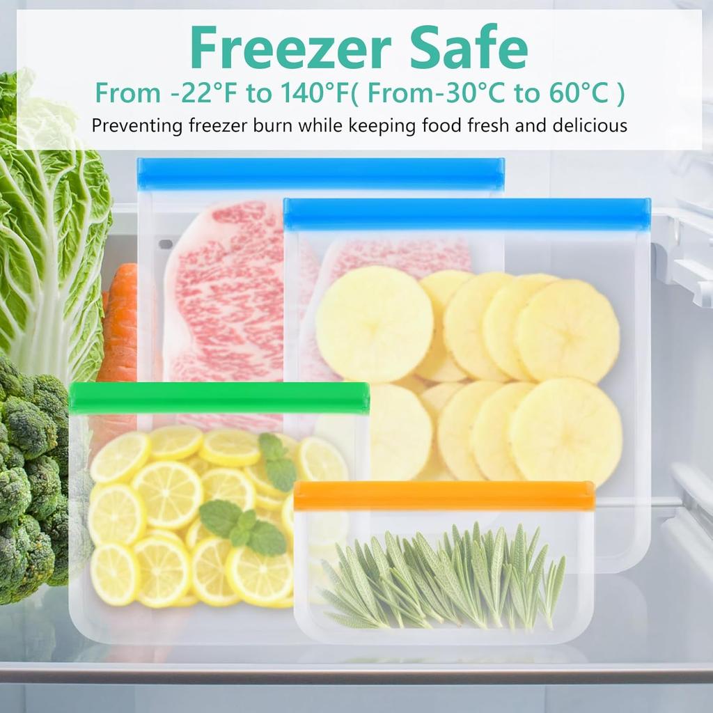 10 Pack Reble Sandwich Bags, Dishwasher Safe Food Storage Bags, Leakproof Freezer Bags for Marinate Meats, Travel, Lunch, 2 Gallon 3 Sandwich 5 Snack
