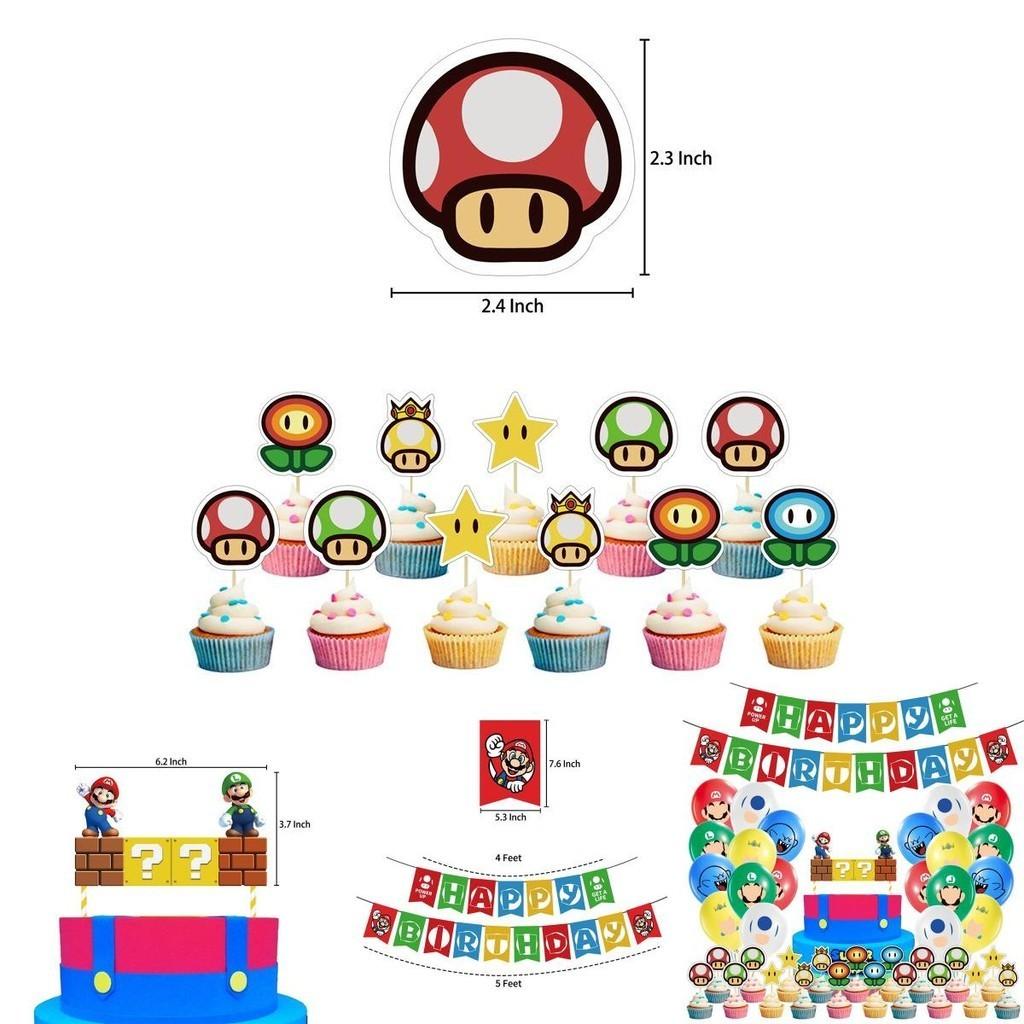 Super Mario Kids Birthday Party Decor Suit With Vibrant Latex Balloons And Eye-catching Cake Topper For Joyous Celebration