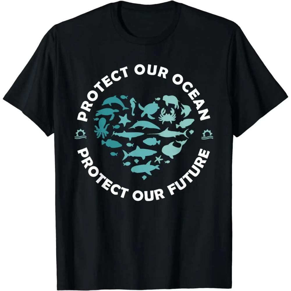 Protect Our Ocean Sea Animal Heart Earth Day Environment T-Shirt Unisex Style Shirts for Women Men Clothing Streetwear Y2k