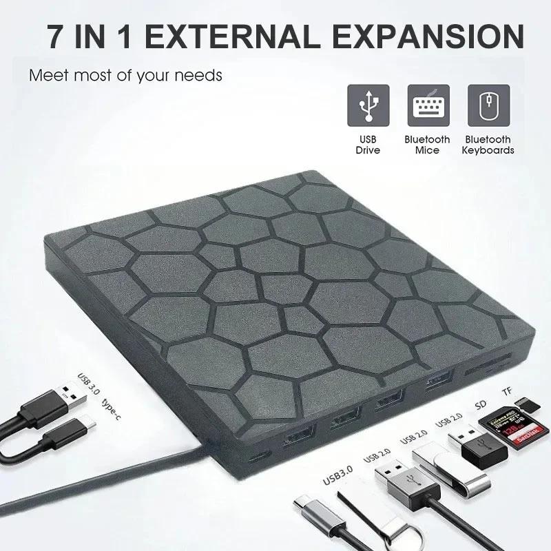 7-в-1 USB 3.0 Type-C Внешний DVD RW CD-плеер Оптические приводы DVD-резак Пишущий устройство Считыватель Дисковод Для Ноутбука Настольного ПК