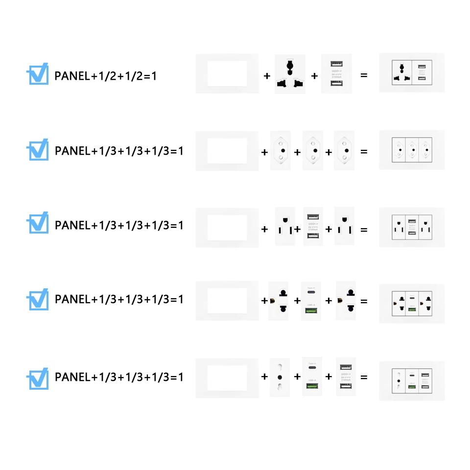 Италия Чили Мексика USB Smart Type-c 20 Вт Быстрая зарядка Настенная розетка вилка, Бразилия Панель выключателя света Универсальная розетка usb c