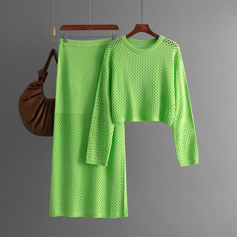 2026 Summer Casual Temperament Commuter Women Wear Y2k Harajuku Fashion New Hollow Knit Long Skirt Trend Simple Two-Piece Skirt