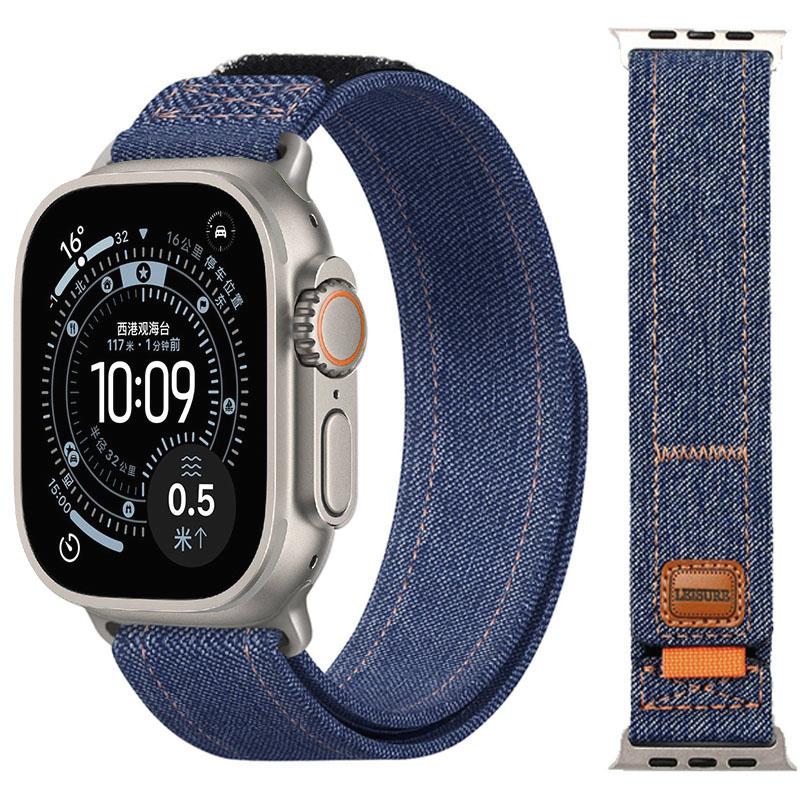 Джинсовый Нейлоновый Ремешок Для Apple Watch Ultra 3-2-1 49мм 11 10 46мм 42мм Плетеный Браслет iWatch 9 8 7 6 5 4 SE 45мм 44мм 41/40мм Ремешок