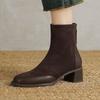 Cow Suede Nubuck Autumn Winter Shoes Thick Heels Size 42 Square Toe Zipper Vintage Ankle Boots